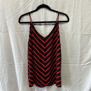 LOFT navy and coral tank top blouse with cross strap on back, size L, new w/tags